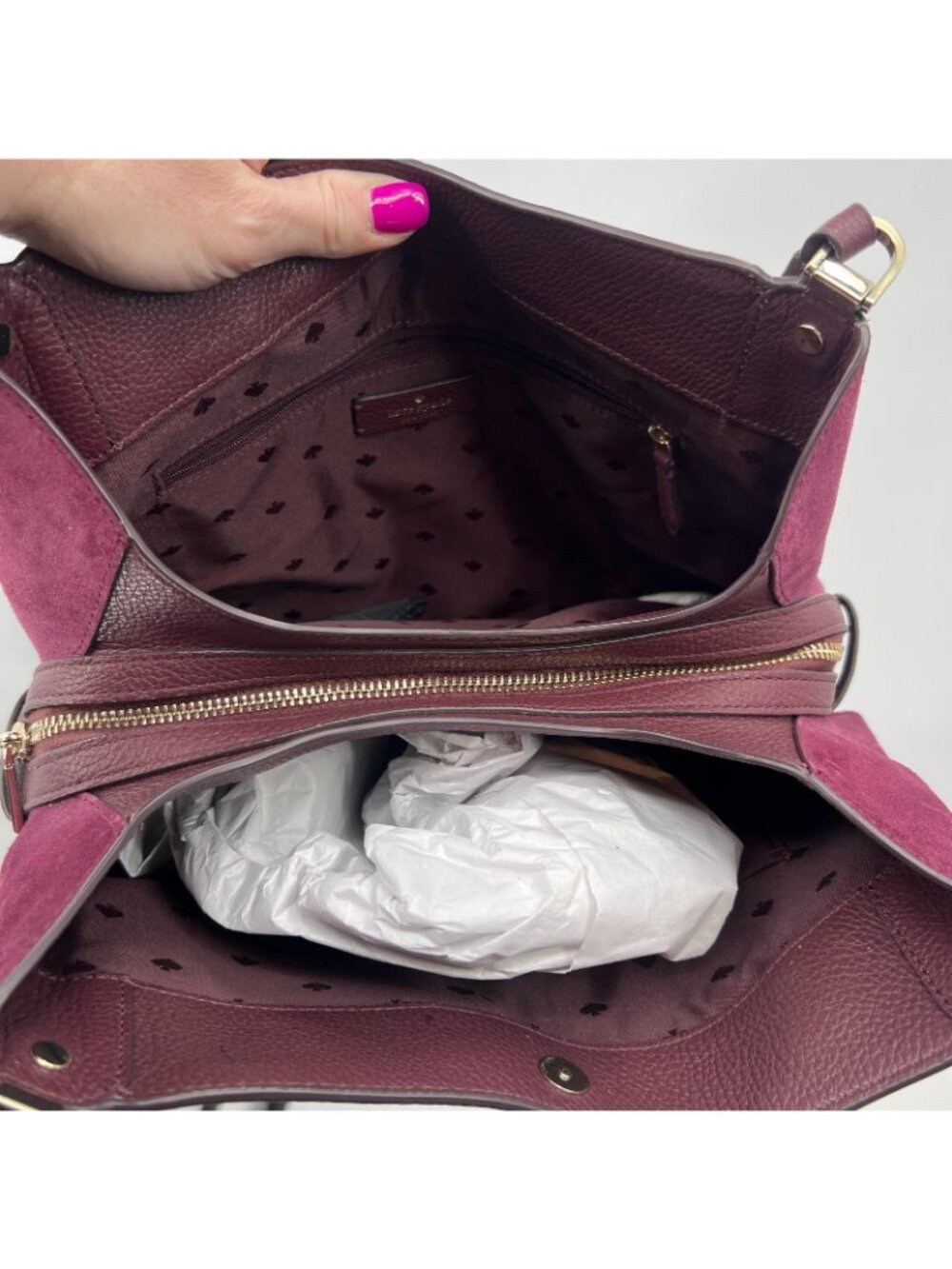 Kate Spade New York Leila Medium Pebbled Leather Burgundy Shoulder Bag - Picture 8 of 10